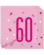 Servietten Pink & Silver Glitz 60 zum 60. Geburtstag