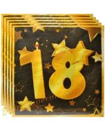 Servietten Zahl 18 Schwarz-Gold, zum 18. Geburtstag