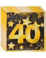 Servietten Zahl 40 Schwarz-Gold, zum 40. Geburtstag