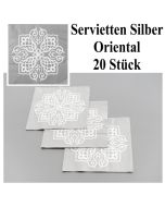Servietten Orient Silber, Tischdeko-Papierservietten, 20 Stück, Party 1001-Nacht