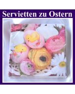 Servietten zu Ostern, Papierserviette, 20 Stück, 3-lagig, mit Ostereiern, Osterküken und Frühlingsblumen