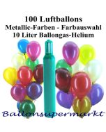 Set-Ballons-Helium-100-Luftballons-Metallicfarben-10-Liter-Helium-Ballongas-Farbauswahl