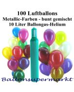 Set-Ballons-Helium-100-Luftballons-Metallicfarben-10-Liter-Helium-Ballongas