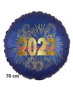 Großer Silvester Luftballon: 2022 Feuerwerk Satin de Luxe, blau, 70 cm