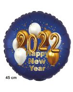 Silvester Luftballon: 2022 Happy New Year Satin de Luxe, blau, 45 cm