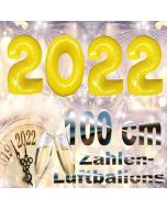 Zahlendekoration Silvester 2022, gelb, 1 m grosse Zahlen, befüllbare Ballons aus Folie