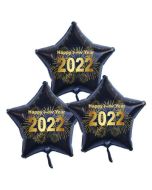 Silvester Bouquet bestehend aus 3 Sternballons in Schwarz mit Helium, 2022 Feuerwerk,