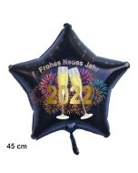 Schwarzer Silvester Luftballon, Sternballon aus Folie, 2022 - Feuerwerk und Champagner