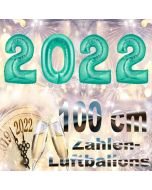  Silvester 2022, aquamarin,1 m grosse Zahlen, befüllbare Ballons aus Folie