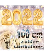 Zahlendekoration Silvester 2022, gold, 1 m grosse Zahlen befüllbare Ballons aus Folie