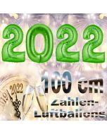 Zahlendekoration Silvester 2022, grün,1 m grosse Zahlen, befüllbare Ballons aus Folie