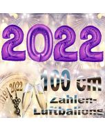 Zahlendekoration Silvester 2022, lila,1 m grosse Zahlen, befüllbare Ballons aus Folie