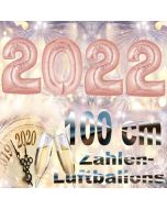 Zahlendekoration Silvester 2022, rosegold, 1 m grosse Zahlen befüllbare Ballons aus Folie