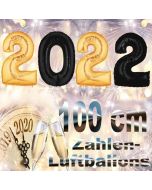 Silvester Zahlendekoration, Silvesterparty, 100 cm große Zahlen-Luftballons, schwarz-gold