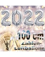 Zahlendekoration Silvester 2022 silber 1 m grosse Zahlen befüllbare Ballons aus Folie