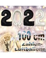 Zahlendekoration zu Silvester 2022 schwarze und silberne Zahlenluftballons