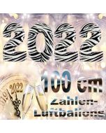 Zahlendekoration Silvester 2022, Zebramuster, 1 m grosse Zahlen befüllbare Ballons aus Folie