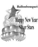 Silvester-Ballon-Bouquet Happy New Year Silver Stars mit 18 Luftballons