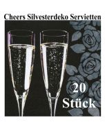 Silvesterdeko Servietten, Cheers, Sektgläser, 20 Stück, 33x33 cm, 3-lagig