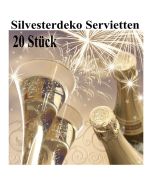 Silvesterdeko Servietten, Cheers New Year, Sektgläser, 20 Stück, 33x33 cm, 3-lagig