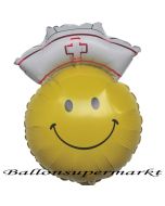 Gute Besserung Luftballon aus Folie, Smiley Krankenpflegerin, Ballon mit Helium