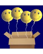 5 Stück Smiley Luftballons aus Folie mit Ballongas Helium im Karton zum Versand