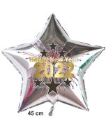 Sternluftballon in Silber aus Folie zu Silvester und Neujahr, Happy New Year, Silvesterdeko 2022
