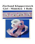 Deko-Zierband, Stoff-Schmuckband, Klapperstorch, Rosa, Mädchen, Girl, 1 Rolle zu Geburt und Taufe