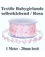 Textile Babygirlande, Baby Girl, 1 Meter, 20mm breit, Rosa, selbstklebend