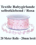 Textile Babygirlande, Baby Girl, 20 Meter Rolle, 20mm breit, Rosa, selbstklebend