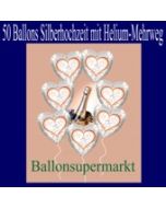 50 Ballons aus Folie, Silberhochzeit, mit dem Helium-Mehrweg-Behälter