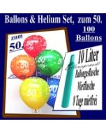 Ballons und Helium Set zum 50. Geburtstag, 100 Luftballons, Zahl 50, mit 10 Liter Helium-Ballongas zur Ballondekoration auf der Geburtstagsparty