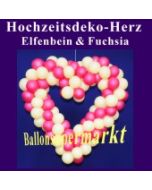 Dekoration zur Hochzeit, Herzdekoration aus Luftballons in Elfenbein-Fuchsia, 65 cm
