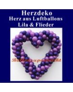 Dekoration zur Hochzeit, Herzdekoration aus Luftballons in Lila und Flieder