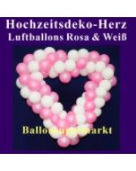 Dekoration zur Hochzeit, Herzdekoration aus Luftballons in Rosa-Weiß, 65 cm