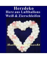 Dekoration zur Hochzeit, Herzdekoration aus Luftballons in Weiß mit Schleifen