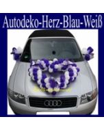 Autodeko Hochzeit, Dekoration Herzen aus Mini-Luftballons in Flieder-Weiß