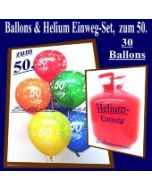 Helium- Einwegbehälter mit 30 Luftballons zum 50. Geburtstag