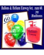 Helium- Einwegbehälter mit 30 Luftballons zum 60. Geburtstag