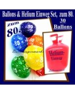 Helium- Einwegbehälter mit 30 Luftballons zum 80. Geburtstag