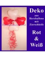 Herzluftballons-Dekoration mit Ringelband und Zierschleife, Rot-Weiß