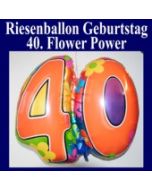 Luftballon zum 40. Geburtstag, Flower Power, Folienballon mit Ballongas