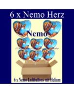 Nemo Clownfisch Herzluftballons mit Helium, Kindergeburtstag Geschenke, 6 Stück