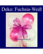 Mini-Luftballons-Dekoration mit Ringelband und Zierschleife, Weiß-Fuchsia