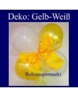 Mini-Luftballons-Dekoration mit Ringelband und Zierschleife, Weiß-Gelb