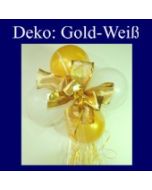 Mini-Luftballons-Dekoration mit Ringelband und Zierschleife, Weiß-Gold
