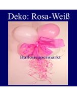 Mini-Luftballons-Dekoration mit Ringelband und Zierschleife, Weiß-Rosa