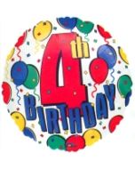 4th Birthday, Luftballon aus Folie, Geburtstagsballon zum 4. (ohne Helium)