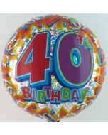 Happy Birthday Luftballon aus Folie, Prismatik-Ballon, 40. Geburtstag  (ohne Helium)