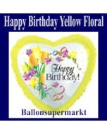 Geburtstags-Luftballon Happy Birthday, Yellow Floral (ohne Helium)